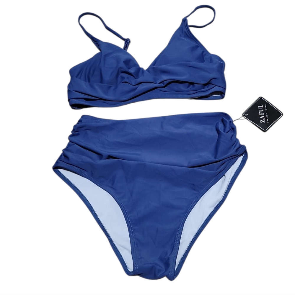 ZAFUL High Waisted Bikini Sets Two Piece Swimsuit Push Up Twist Front Ruched - Picture 6 of 6